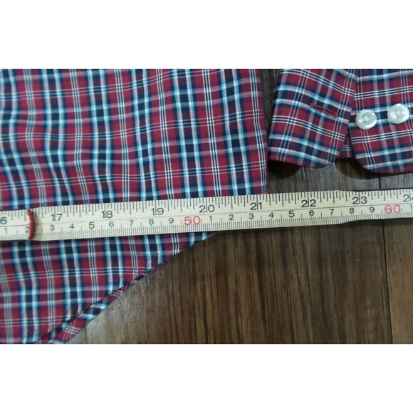Lands End Shirt Mens Medium Blue Red Plaid Long Sleeve Button Front - Picture 9 of 12